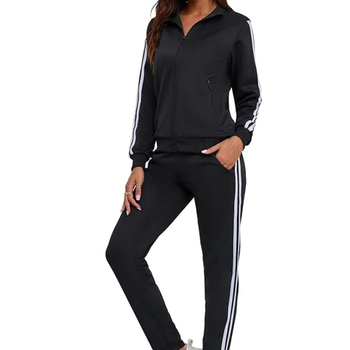 Black - Women’s 2-Piece Tracksuit – Long Sleeve Full Zip Lounge Set