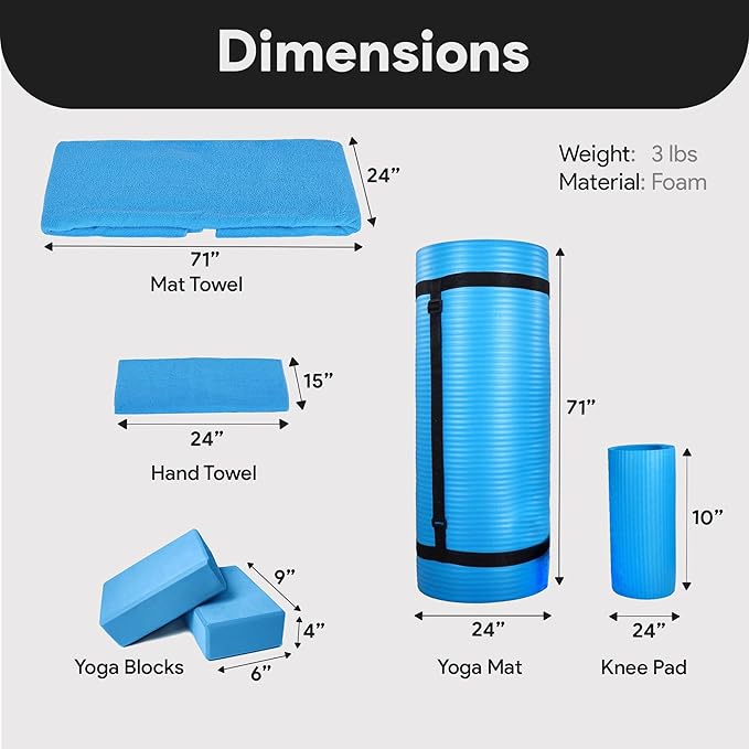 Fitness 7 Piece Yoga Set with Mat, Stretch Strap & Knee Pad