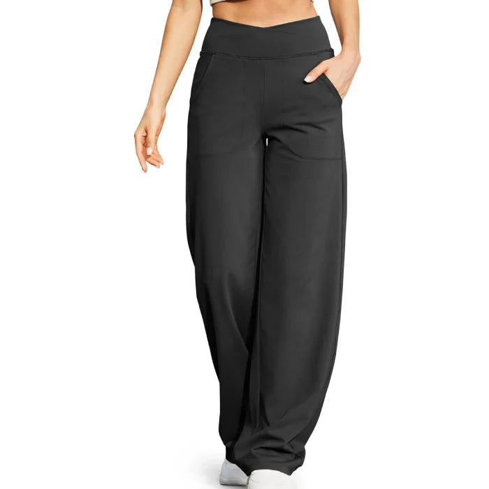 Black - Women’s Wide Leg Yoga Pants with Pockets