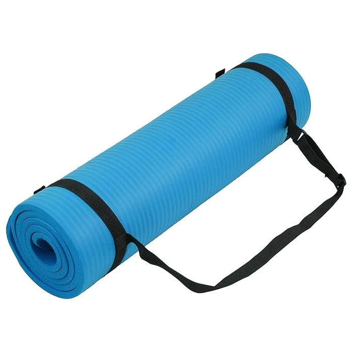 Blue Yoga Mat with Carrying Strap