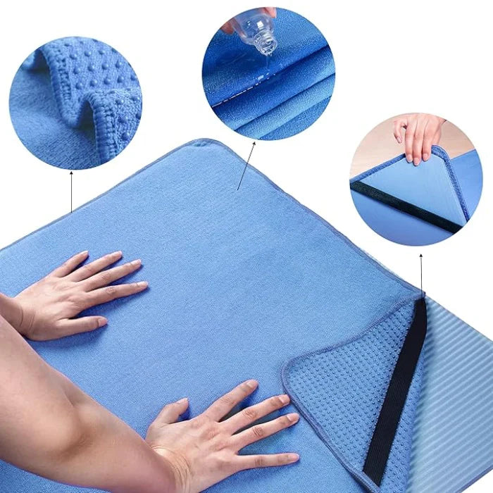 Microfiber Hot Yoga Towel Mat with Elastic Straps - Blue