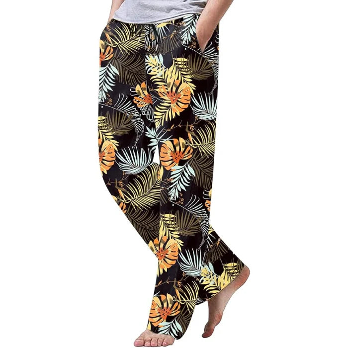 Floral - Cotton Linen Drawstring Yoga Pants