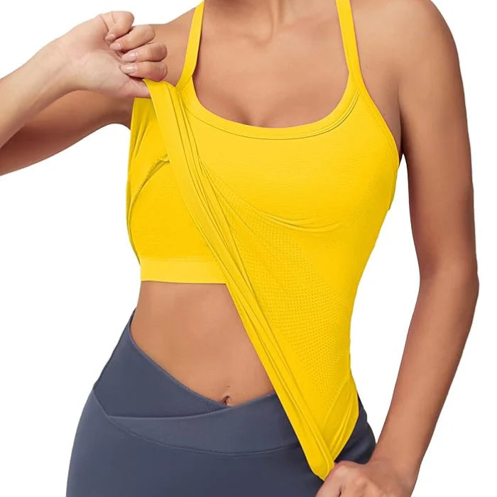 Yellow - Women’s Sleeveless Tops with Built-in Bra