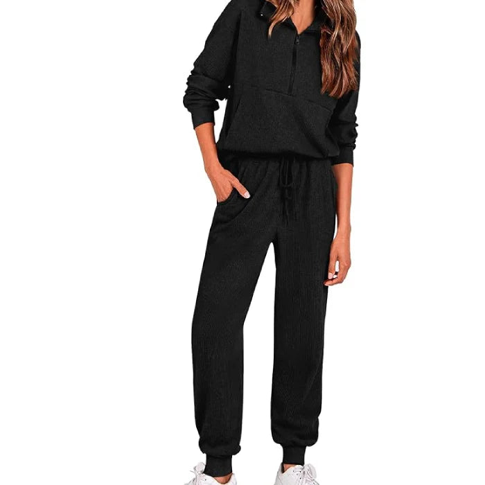 Black - Zip-Up Sweatshirt & Jogger Pants