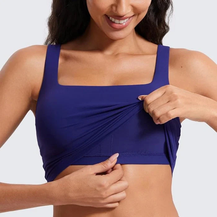 Blue- Workout Crop Tank Tops with Built-in Shelf Bra