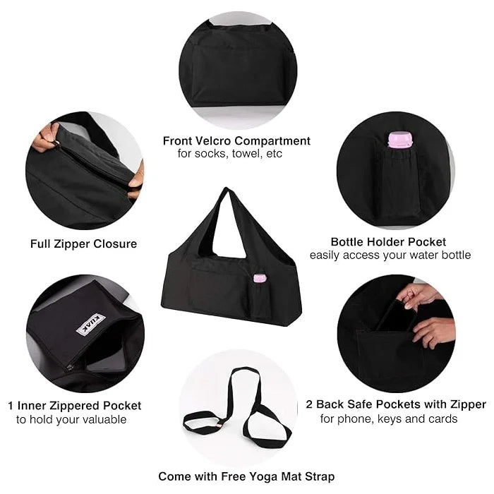 Large Yoga Mat Bag with Strap - Black