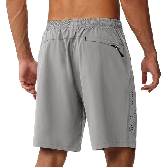 Grey-  Lightweight Quick Dry Athletic Shorts with 3 Zipper Pockets