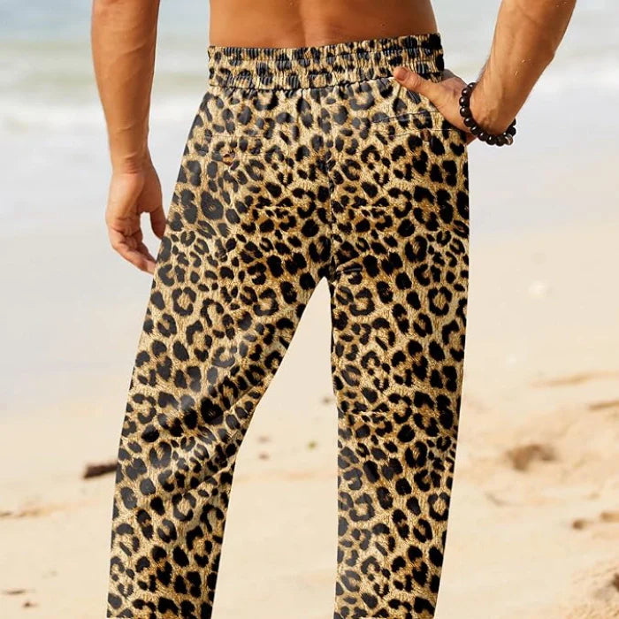 Lion Print - Cotton Linen Drawstring Yoga Pants