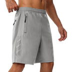 Grey-  Lightweight Quick Dry Athletic Shorts with 3 Zipper Pockets