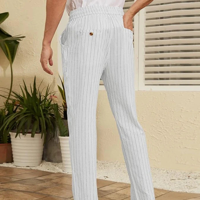 White - Cotton Linen Drawstring Yoga Pants