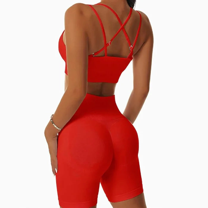 Red - 2-Piece Workout Set – Sports Bra & Shorts