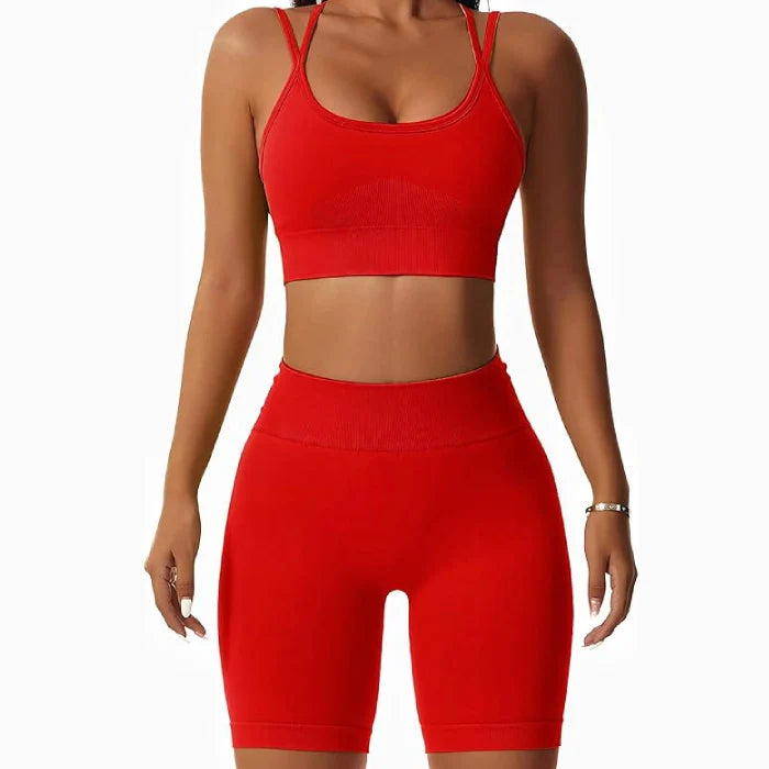 Red - 2-Piece Workout Set – Sports Bra & Shorts