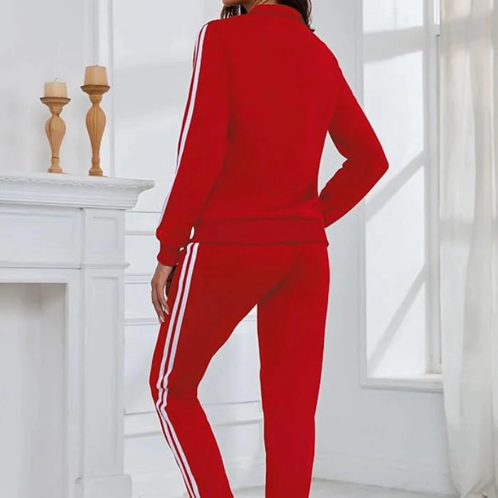Red - Women’s 2-Piece Tracksuit – Long Sleeve Full Zip Lounge Set
