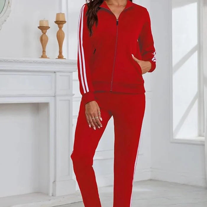 Red - Women’s 2-Piece Tracksuit – Long Sleeve Full Zip Lounge Set