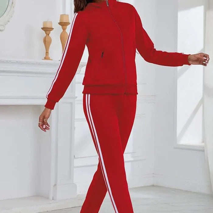 Red - Women’s 2-Piece Tracksuit – Long Sleeve Full Zip Lounge Set