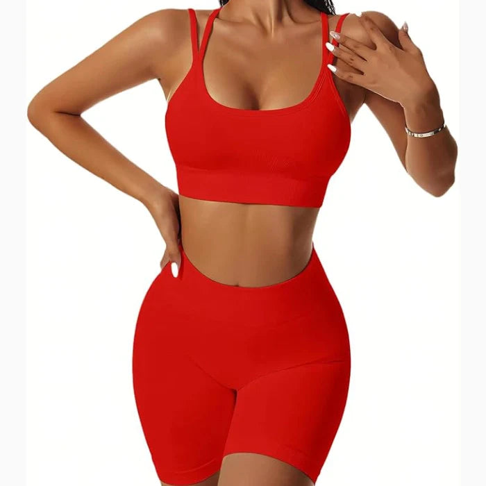 Red - 2-Piece Workout Set – Sports Bra & Shorts