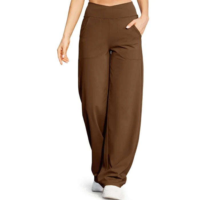 Dark Coffee - Women’s Wide Leg Yoga Pants with Pockets