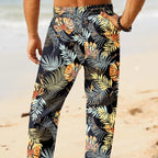 Floral - Cotton Linen Drawstring Yoga Pants
