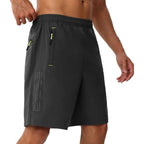 Black -  Lightweight Quick Dry Athletic Shorts with 3 Zipper Pockets