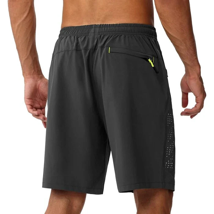 Black -  Lightweight Quick Dry Athletic Shorts with 3 Zipper Pockets