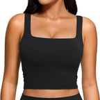 Black- Workout Crop Tank Tops with Built-in Shelf Bra