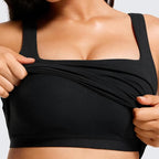 Black- Workout Crop Tank Tops with Built-in Shelf Bra
