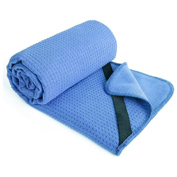 Microfiber Hot Yoga Towel Mat with Elastic Straps - Blue