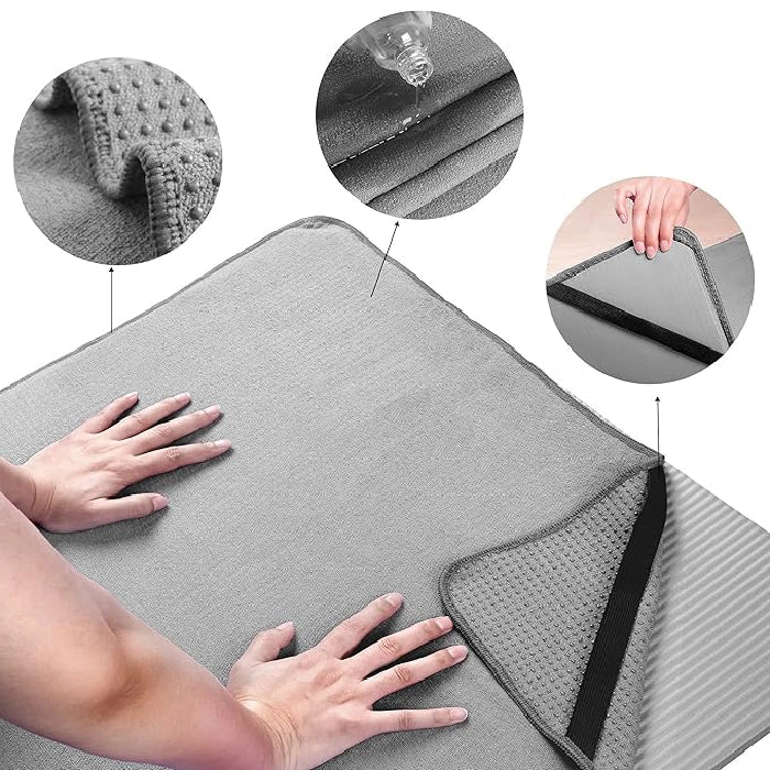 Microfiber Hot Yoga Towel Mat with Elastic Straps - Grey