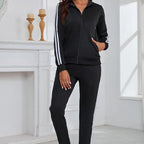 Black - Women’s 2-Piece Tracksuit – Long Sleeve Full Zip Lounge Set