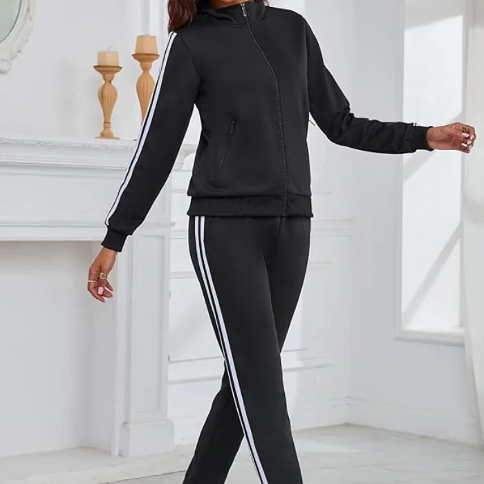 Black - Women’s 2-Piece Tracksuit – Long Sleeve Full Zip Lounge Set