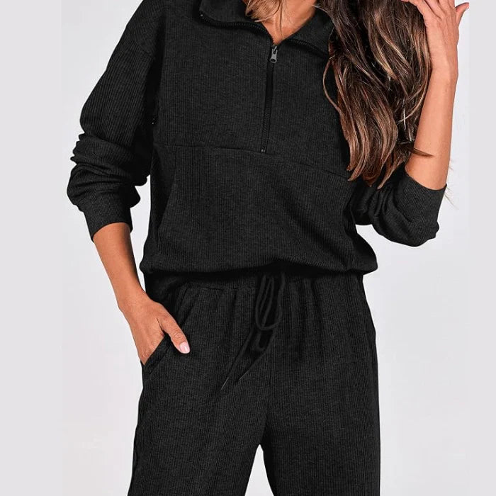 Black - Zip-Up Sweatshirt & Jogger Pants
